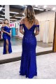 Sleeveless Spaghetti Straps Velvet Sequin Sheath Evening Gowns Online