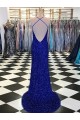 Sleeveless V-Neck Velvet Sequin Sheath Royal Blue Evening Dress Online