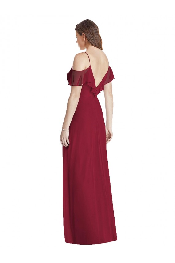Cold Shoulder Spaghetti Straps V-Back Soft Chiffon Trumpet Semi Formal Evening Dress Online