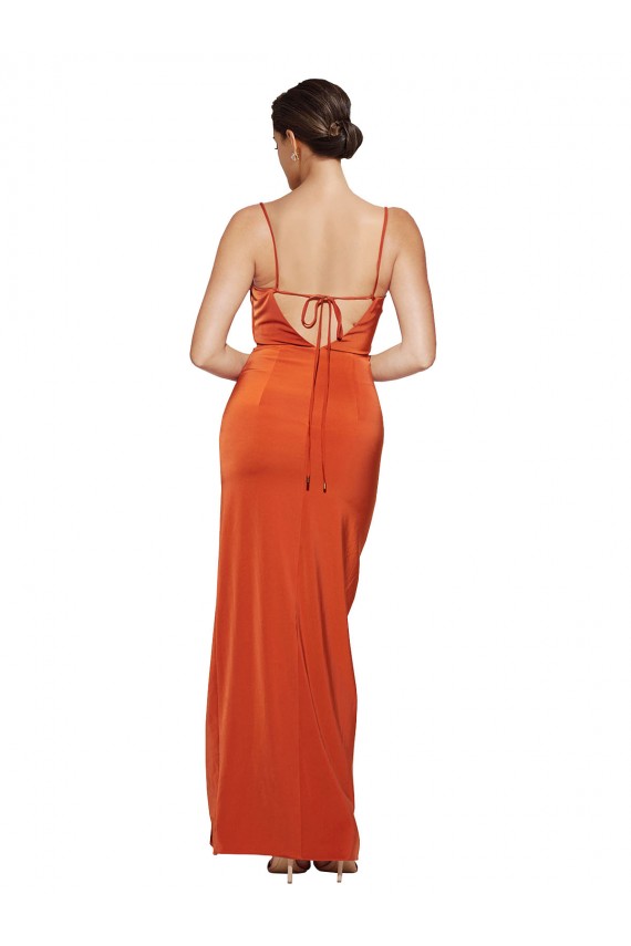 Sleeveless Spaghetti Straps Criss Cross Back Stretch Satin Sheath Formal Evening Dress Online