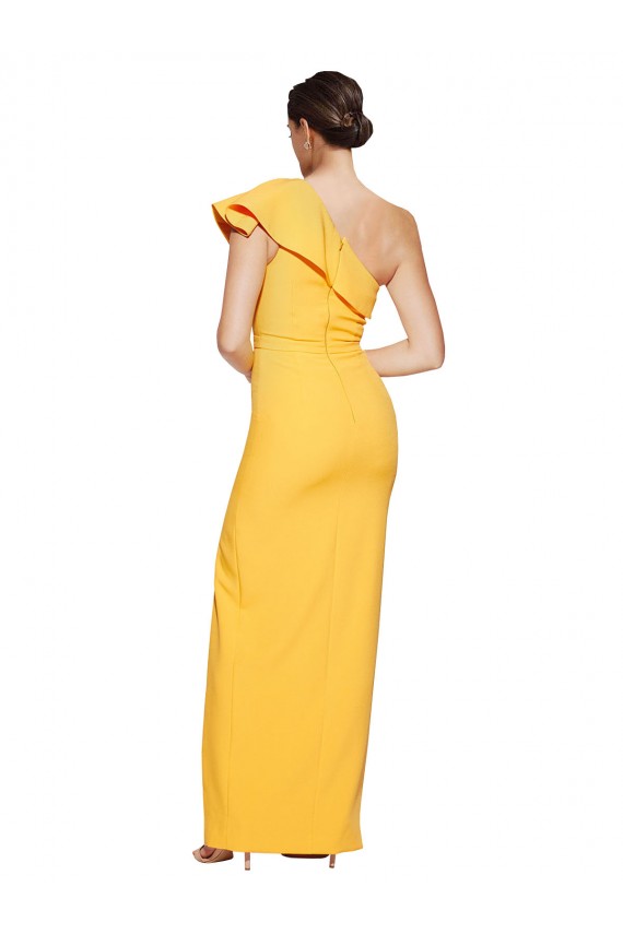 Sleeveless Saffron One Shoulder Stretch Crepe Sheath Formal Evening Dress Online