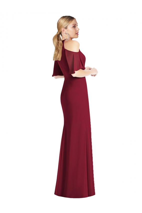 Cold Shoulder Halter Neck Soft Chiffon Mermaid Semi Formal Evening Dress Online