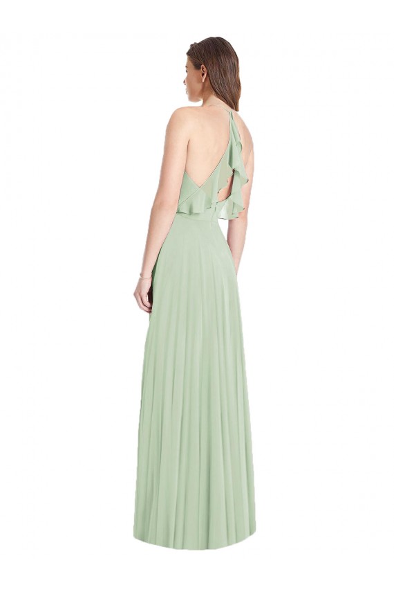 Cold Shoulder Spaghetti Straps Soft Chiffon Trumpet Semi Formal Evening Dress Online