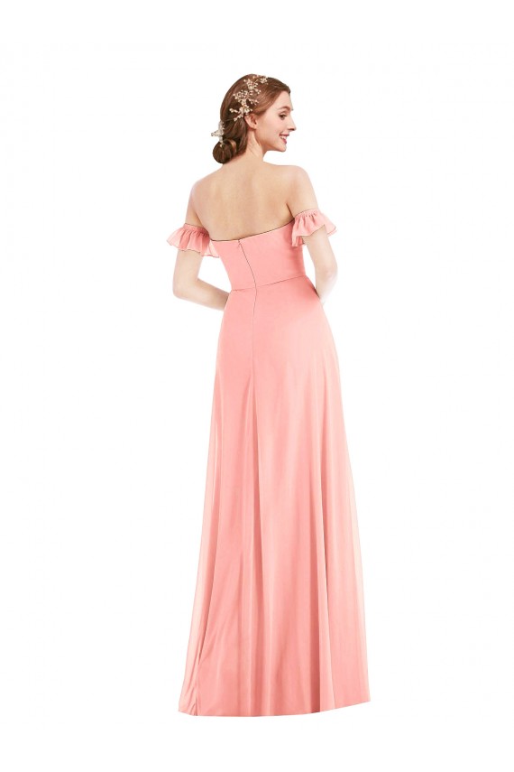 Flutter Sleeves Off the Shoulder Soft Chiffon A-Line Semi Formal Evening Dress Online