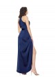 Sleeveless Sapphire Halter Neck Silky Satin A-Line High Low Evening Dress Online