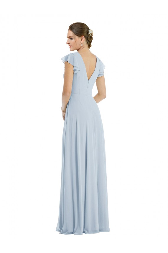 Flutter Sleeves Bateau Neck V-Back Soft Chiffon A-Line Formal Evening Dress Online