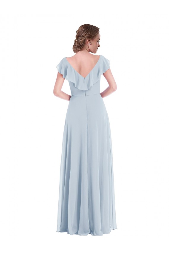 Sleeveless Sea Glass V-Neck V-Back Soft Chiffon A-Line Black Tie Evening Dress Online