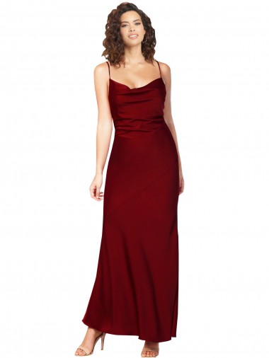 Sleeveless Cowl Neck Low Back Silky Satin Sheath Black Tie Evening Dress Online