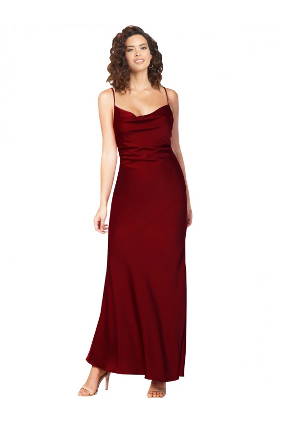Sleeveless Cowl Neck Low Back Silky Satin Sheath Black Tie Evening Dress Online