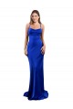 Sleeveless Royal Blue Cowl Neck Criss Cross Open Back Silky Satin Sheath Formal Evening Dress Online