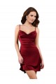 Sleeveless Burgundy Cowl Neck Criss Cross Open Back Silky Satin Sheath Formal Evening Dress Online