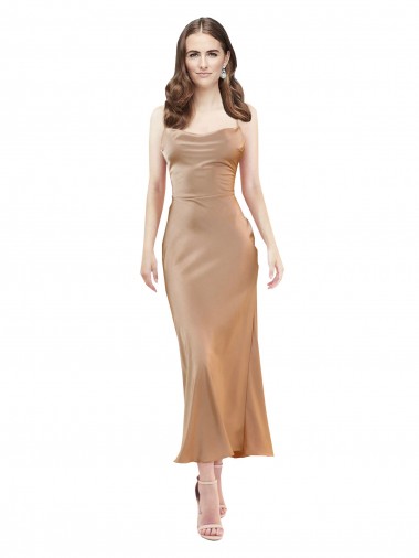 Sleeveless Cowl Neck Low Back Silky Satin Sheath Formal Evening Dress Online