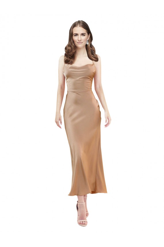 Sleeveless Cowl Neck Low Back Silky Satin Sheath Formal Evening Dress Online