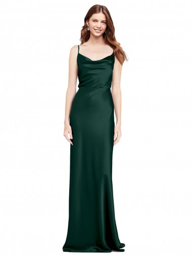 Sleeveless Cowl Neck V-Back Stretch Satin Sheath Black Tie Evening Dress Online