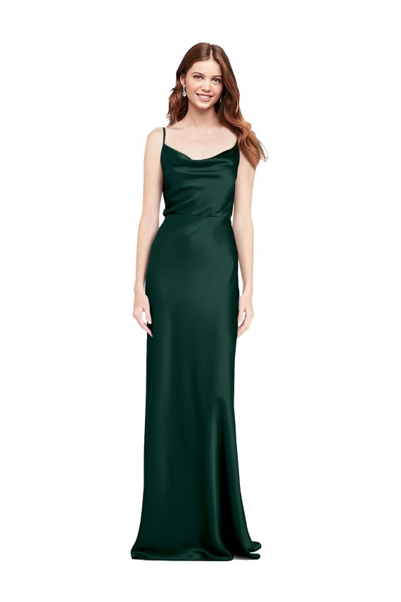 Sleeveless Cowl Neck V-Back Stretch Satin Sheath Black Tie Evening Dress Online