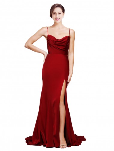 Sleeveless Spaghetti Straps Criss Cross Back Stretch Satin Sheath Black Tie Evening Dress Online