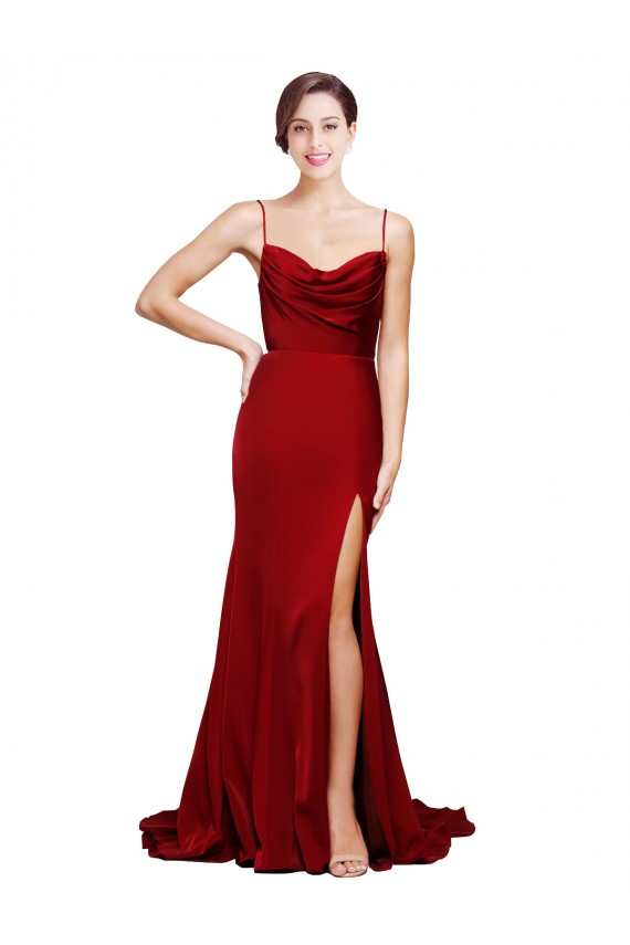 Sleeveless Spaghetti Straps Criss Cross Back Stretch Satin Sheath Black Tie Evening Dress Online