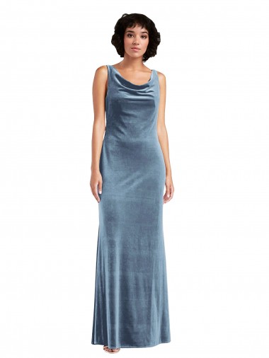 Sleeveless Cowl Neck V-Back Stretch Velvet Sheath Evening Dress Online