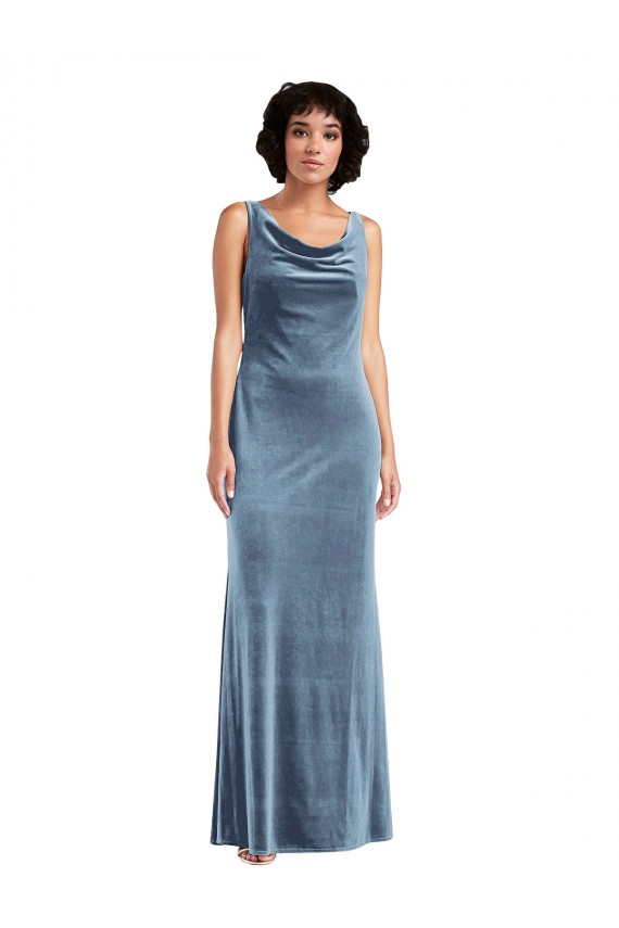 Sleeveless Cowl Neck V-Back Stretch Velvet Sheath Evening Dress Online