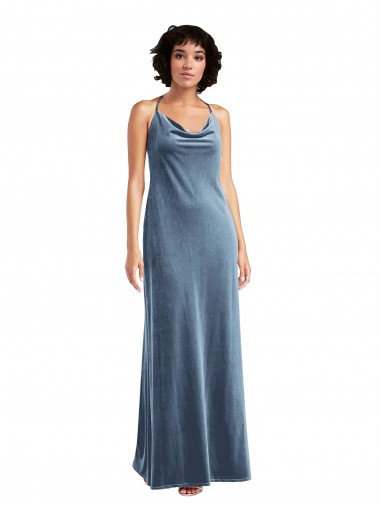 Sleeveless Cowl Neck V-Back Stretch Velvet Sheath Evening Dresses Online
