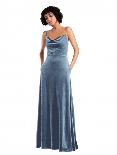 Sleeveless Cowl Neck Criss Cross Open Back Stretch Velvet Sheath Semi Formal Evening Dress Online