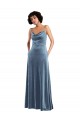 Sleeveless Cowl Neck Criss Cross Open Back Stretch Velvet Sheath Semi Formal Evening Dress Online