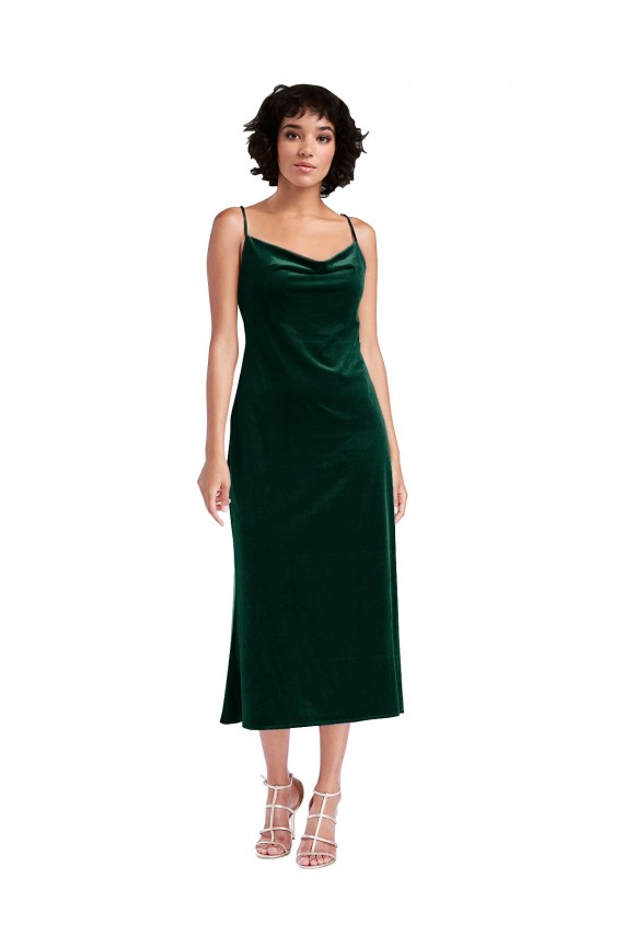 Sleeveless Cowl Neck Criss Cross Open Back Stretch Velvet Sheath Black Tie Evening Dress Online
