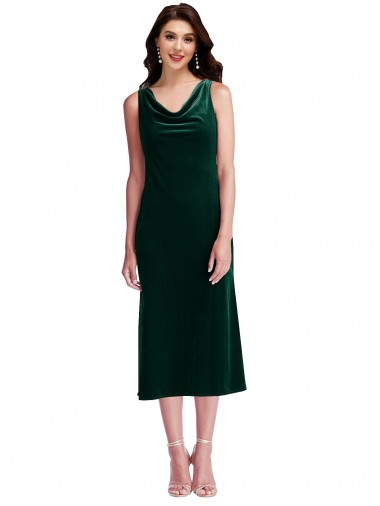 Sleeveless Cowl Neck V-Back Stretch Velvet Sheath Evening Gown Online