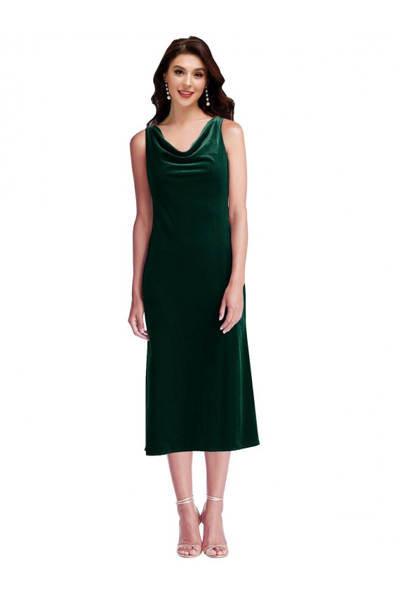 Sleeveless Cowl Neck V-Back Stretch Velvet Sheath Evening Gown Online
