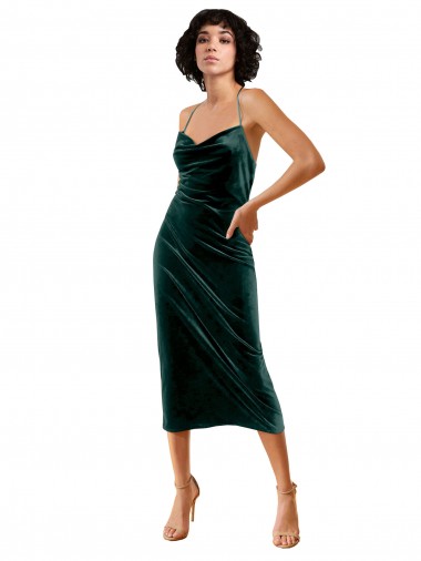 Sleeveless Spaghetti Straps Criss Cross Open Back Stretch Velvet Sheath Formal Dress Online