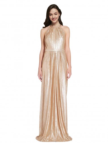 Sleeveless Halter Neck Sequin Sheath Formal Evening Dress Online