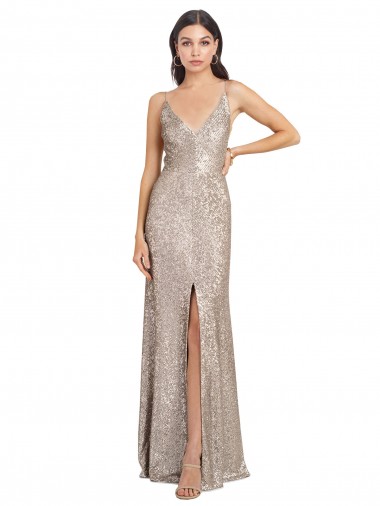 Sleeveless V-Neck V-Back Sparkling Sequin Sheath Formal Evening Dress Online