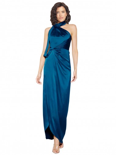 Sleeveless Halter Neck Silky Satin Sheath Formal Evening Dress Online