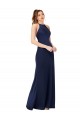 Sleeveless High Neck Criss Cross Back Silky Satin Sheath Formal Evening Dress Online