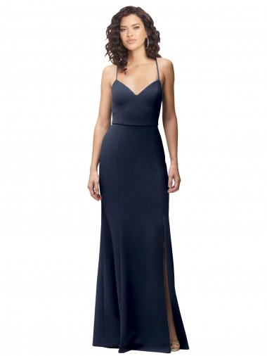 Sleeveless Spaghetti Straps Criss Cross Back Stretch Crepe Sheath Formal Evening Dress Online