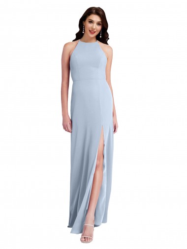 Sleeveless Halter Neck Criss Cross Open Back Stretch Crepe Sheath Formal Evening Dress Online