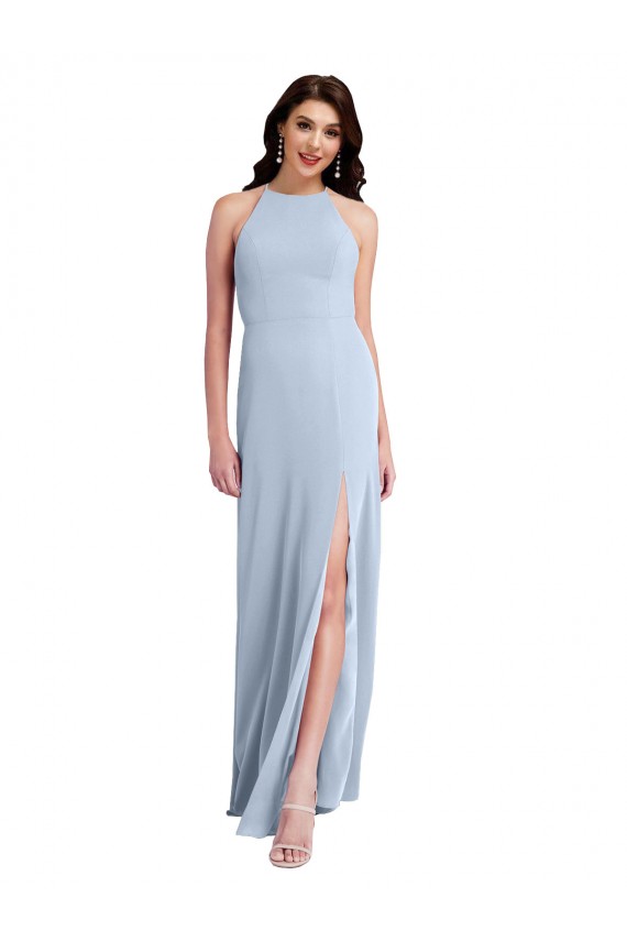 Sleeveless Halter Neck Criss Cross Open Back Stretch Crepe Sheath Formal Evening Dress Online