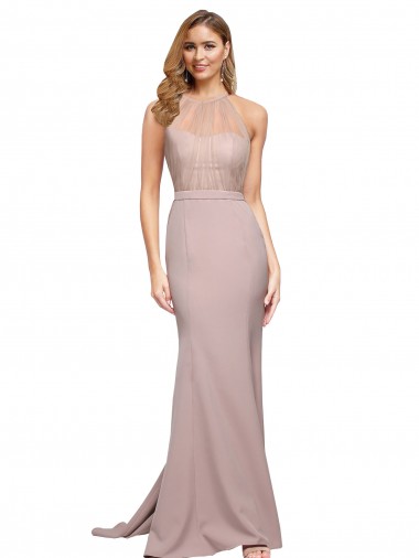 Sleeveless Dusty Pink Sweetheart Stretch Crepe Sheath Formal Evening Dress Online