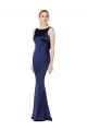 Sleeveless Dark Navy Halter Neck Low Back Stretch Satin Sheath Formal Evening Dress Online