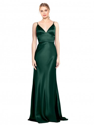Sleeveless Spaghetti Straps V-Back Stretch Satin Sheath Formal Evening Dress Online