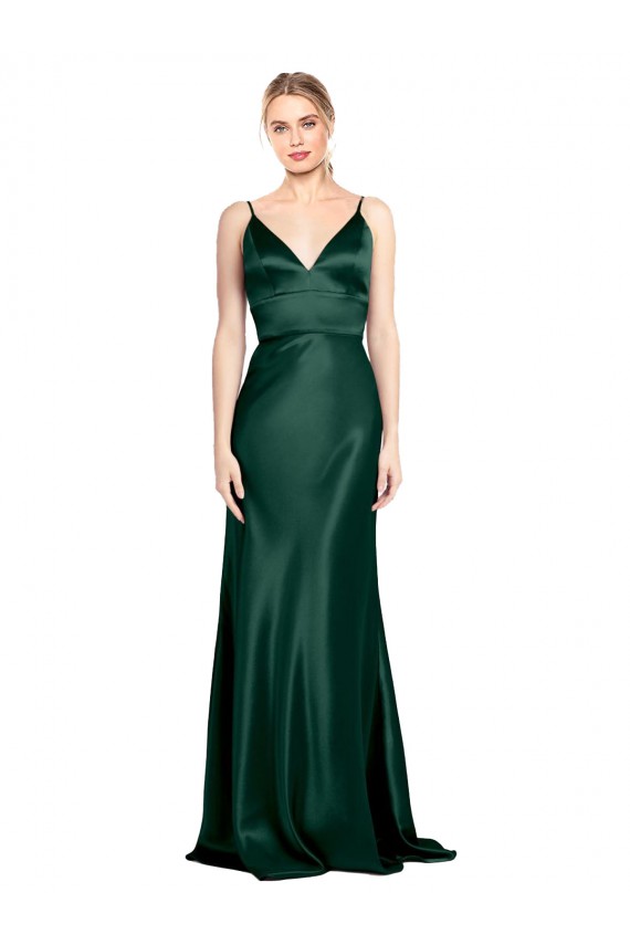 Sleeveless Spaghetti Straps V-Back Stretch Satin Sheath Formal Evening Dress Online