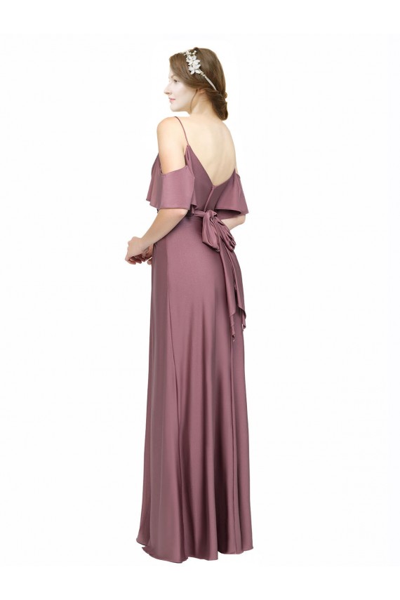 Cold Shoulder Off the Shoulder Low Back Silky Satin Sheath Formal Evening Dress Online