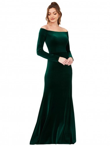 Long Sleeves Off the Shoulder Stretch Velvet Sheath Formal Evening Dress Online