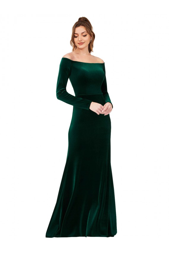 Long Sleeves Off the Shoulder Stretch Velvet Sheath Formal Evening Dress Online
