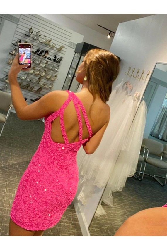 Sleeveless One Shoulder Short Velvet Sequin Sheath Evening Dress Online