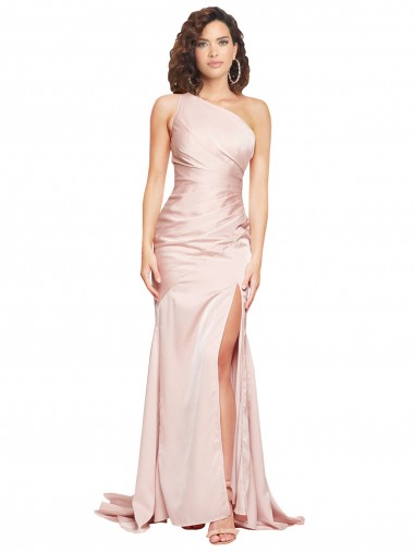 Sleeveless One Shoulder Silky Satin Sheath Black Tie Evening Dress Online