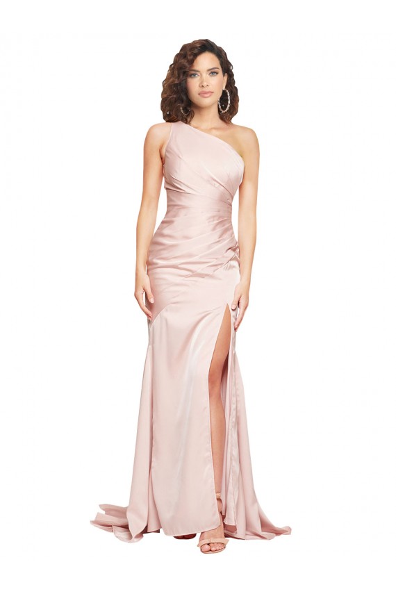 Sleeveless One Shoulder Silky Satin Sheath Black Tie Evening Dress Online