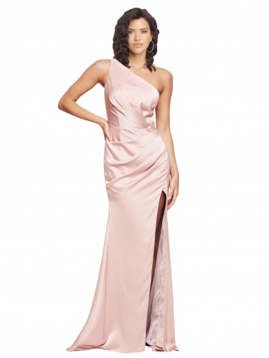 Sleeveless One Shoulder Low Back Silky Satin Sheath Formal Evening Dress Online