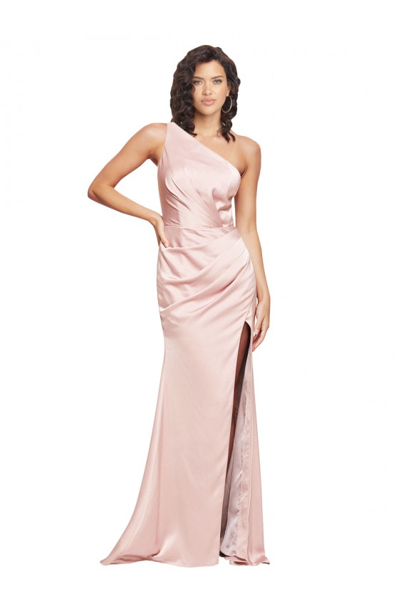 Sleeveless One Shoulder Low Back Silky Satin Sheath Formal Evening Dress Online