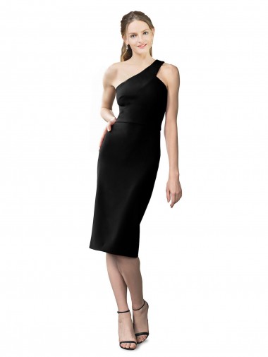 Sleeveless Black One Shoulder Stretch Crepe Sheath Evening Dresses Online
